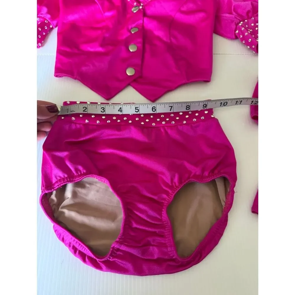 Kelle dance costume 2 piece hot pink vest briefs rhinestoned MC-Medium child